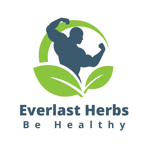 muscle man flexing with herbs surrounding him.